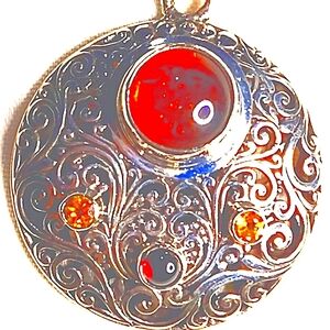 MEN'S  MEDALLION BALTIC AMBER/ORISSA GARNET & BRAZILIAN CITRINE. 16" STERLING C…